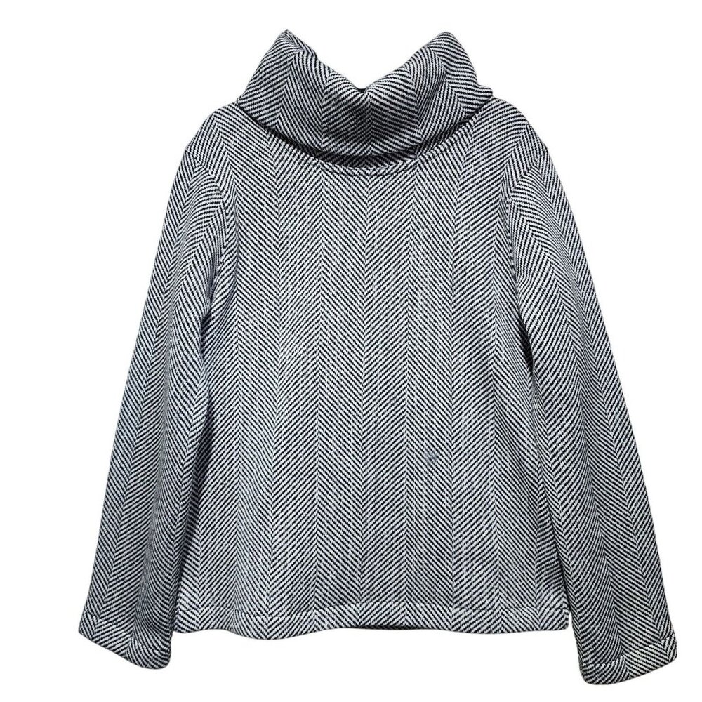 J Crew Womens Warm Pullover Turtleneck Sweater Herringbone Black White Medium‎